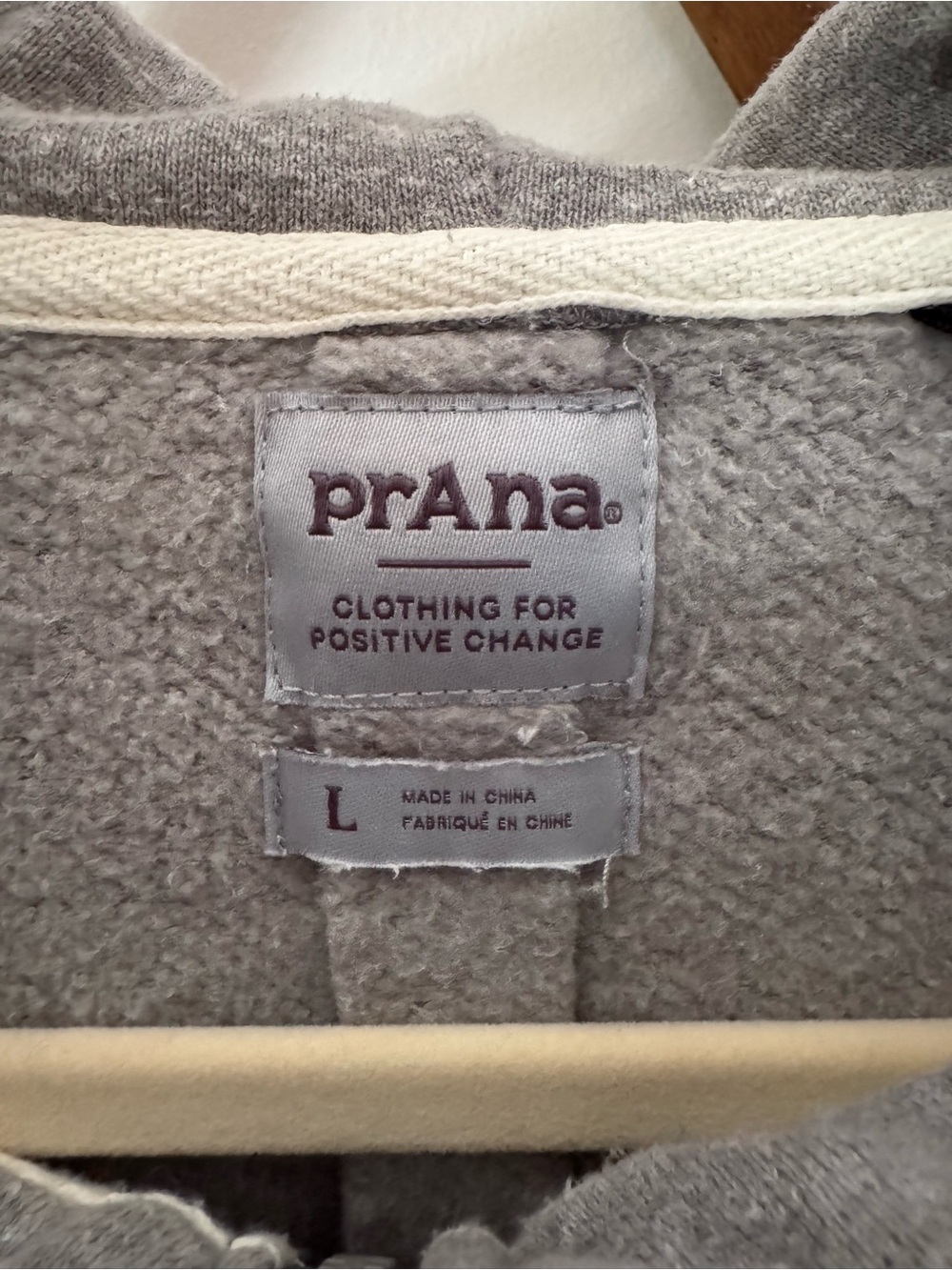 Prana Gray Zip-Up Hoodie with Cream Drawstrings Women’s Size Large - Picture 4 of 5